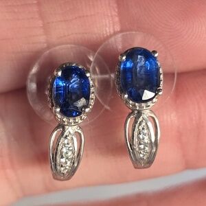 Vintage JTV Lab Blue Sapphire Sterling Silver Cuff Style Earrings